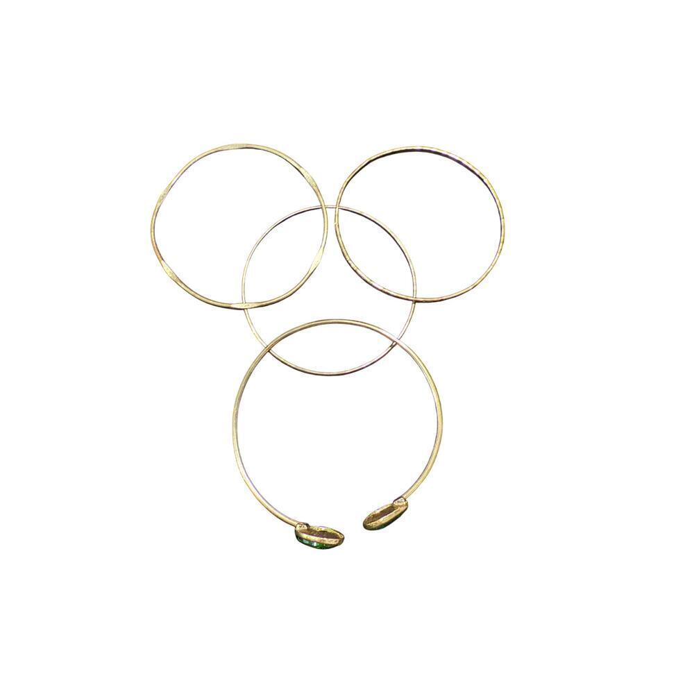 Gold-Tone Bangle Set (4) Green Gemstone - Picture 2 of 2